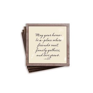 "May Your Home" Handcrafted Copper & Glass Coasters, Set of 4